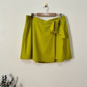 a new day a-line tie faux wrap mini skirt linen neon lime green medium nwt